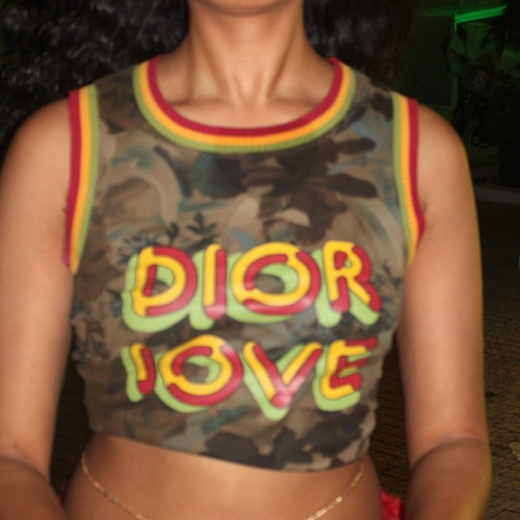 Dior Love Camouflage Crop Top with Red and Yellow Accents - Picture 1 of 1
